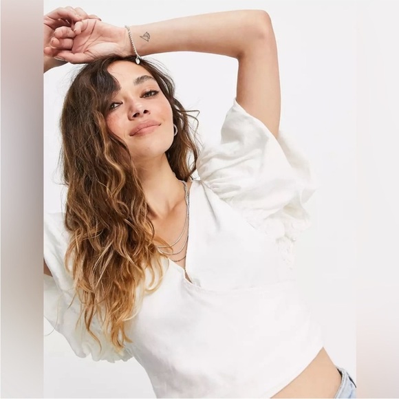 Free People can't get enough wrap top puffed sleeves in poplin size extra small - Picture 4 of 11